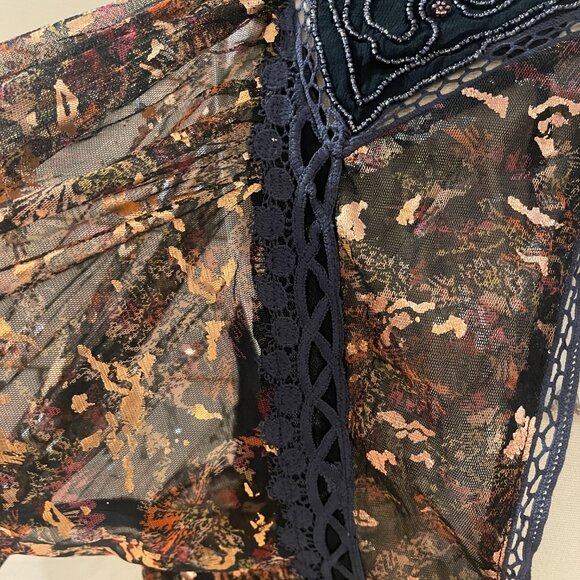 071 Free People Camille Embellished Beaded Foil Statement Top Blouse - Picture 10 of 14